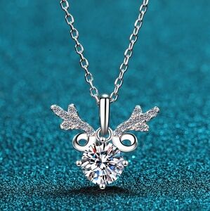 1 Carat Moissanite 925 Sterling Silver Antlers Necklace